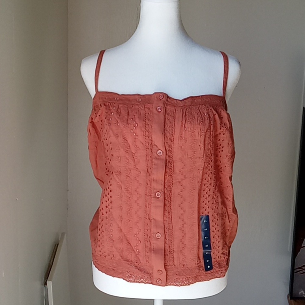 Lucky Brand Lace Cami Spaghetti Strap Orange Terracota 100% Cotton XL